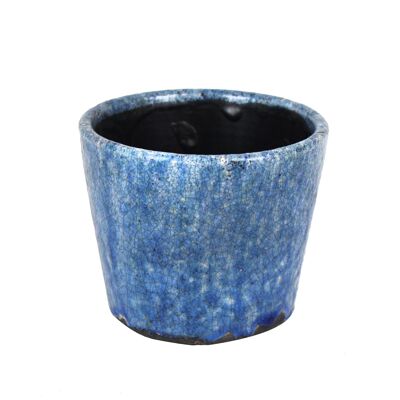 Cache-pot en céramique bleu chiné 14cm Ocean
