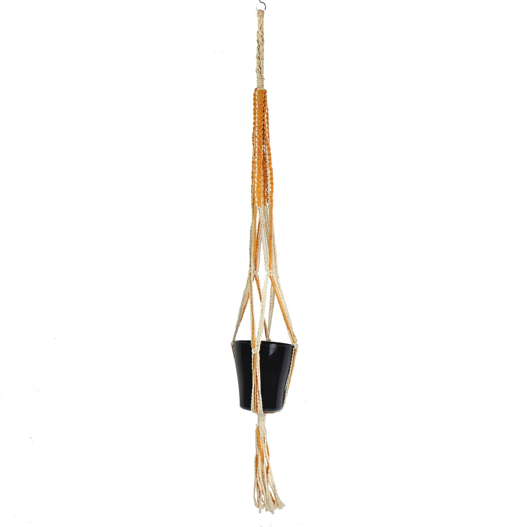 Cesta colgante de macramé de yute de Bangladesh amarillo