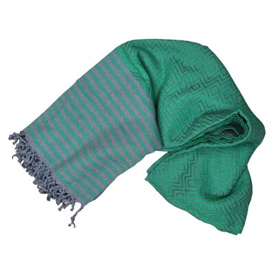 Toalla Fouta verde oscuro-gris de algodón