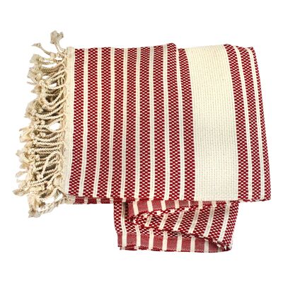 Serviette fouta coton rayé rouge-beige