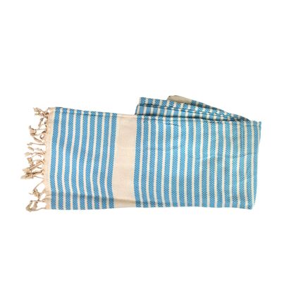 Towel light blue and beige striped made of cotton