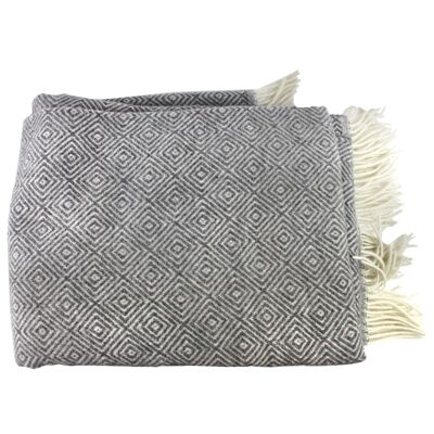 Manta gris azulado, manta de lana con patrón de rombos