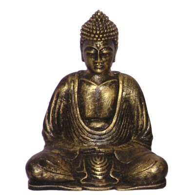 Figura decorativa Buddha in resina con riflessi dorati Yoga