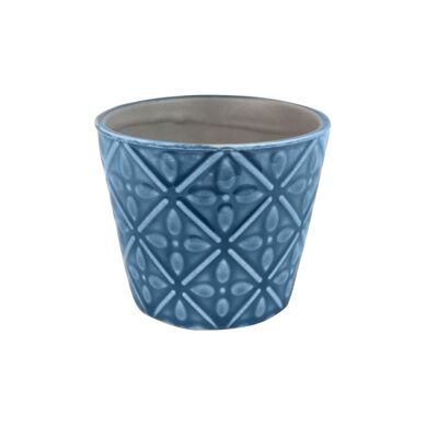 Maceta de cerámica azul 10cm, hecha a mano