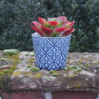 Pot de fleurs en céramique bleu 10cm, fait main 3