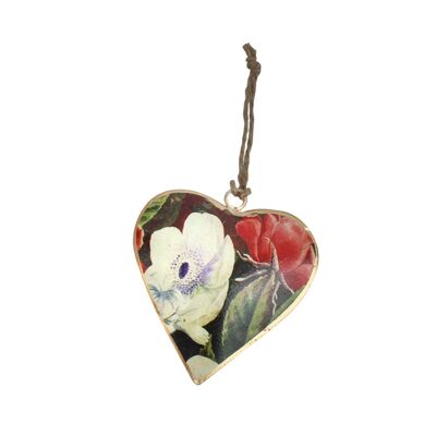 Tin heart window decoration with floral pattern