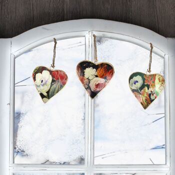 Décoration de fenêtre coeur en étain avec motif floral 2
