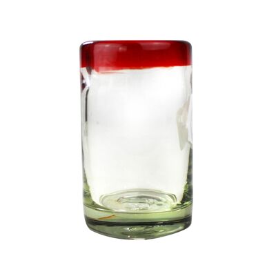 Mouth-blown juice glass with red rim 100ml