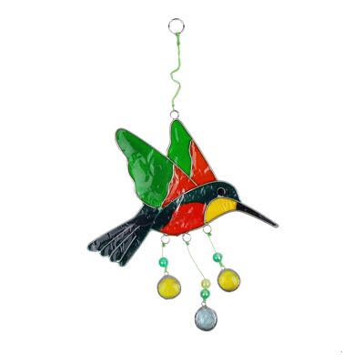 Handmade suncatcher hummingbird made of resin green