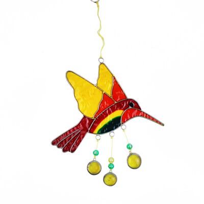 Handmade suncatcher hummingbird made of resin red