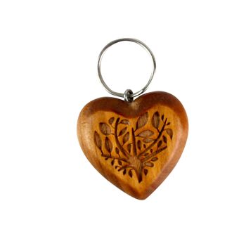 Porte-clés cœur et arbre de vie en bois 1