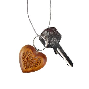 Porte-clés cœur et arbre de vie en bois 2