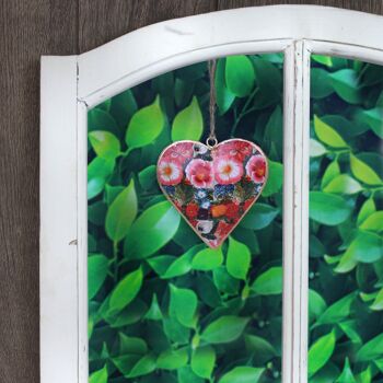 Décoration de fenêtre coeur en métal avec motif floral rouge 3
