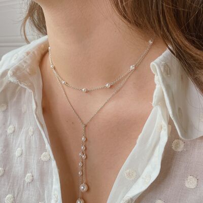 Collier Echarpe 4en1 (perles) Blanc