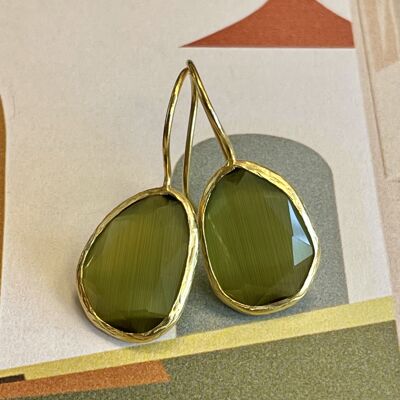 Earrings cateye olive green