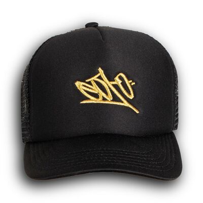 Black trucker mesh cap - gold tag logo