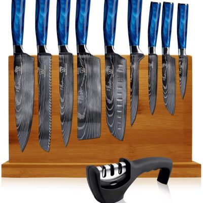 Bundle Premium Blau - Knife Set + Knife holder + Sharpener
