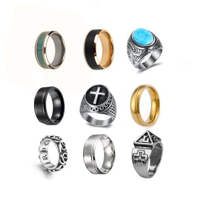 Rings stainless steel | silver/gold colored | Ladies ring | Men's ring | Set of 9