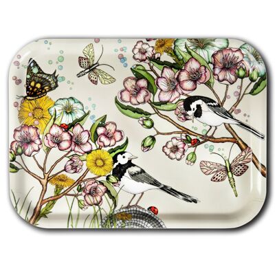 Tray 27x20 cm Wagtails spring offwhite