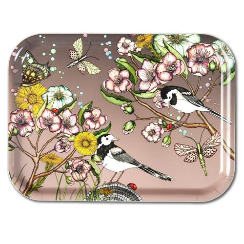 Tray 27x20 cm Wagtails spring rose