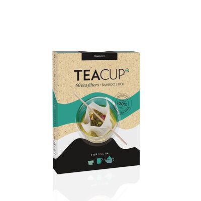 TEACUP -60 Filtros de té + Bambusstäbchen (12 Schachteln/Tablett)
