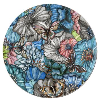 Plateau 38 cm Flower power bleu