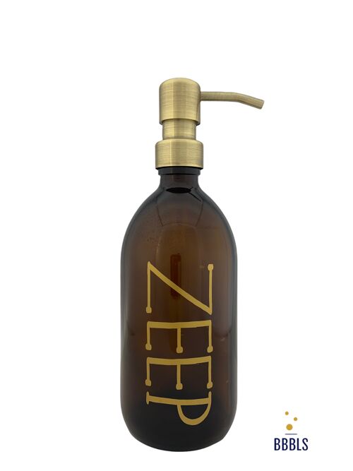 Bruin glazen fles goud 'Zeep' premium - 500ml