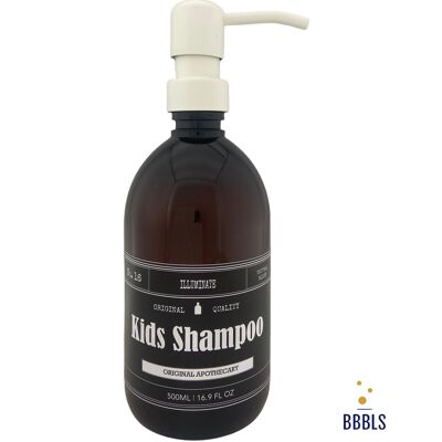 Bruin PET fles apotheek label 'Kidsshampoo' premium wit - 500ml