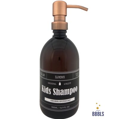 Bruin PET fles apotheek label 'Kidsshampoo' premium koper - 500ml