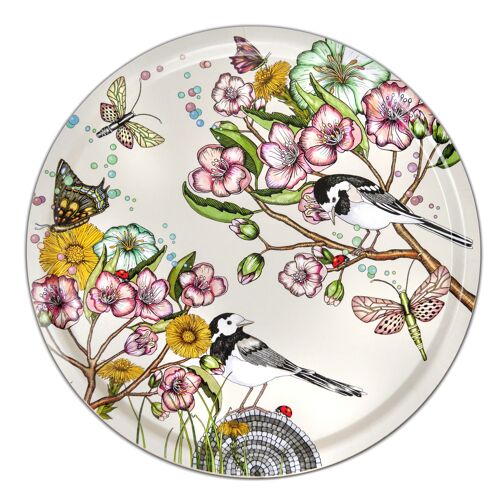 Tray 38 cm Wagtails spring offwhite