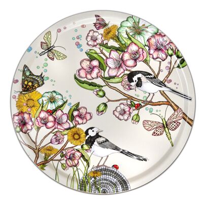 Tray 46 cm Wagtails spring offwhite