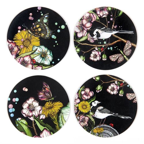 Coasters 9 cm Wagtails spring black