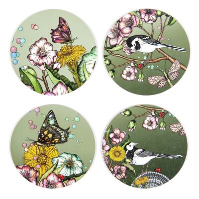 Coasters 9 cm Wagtails spring green