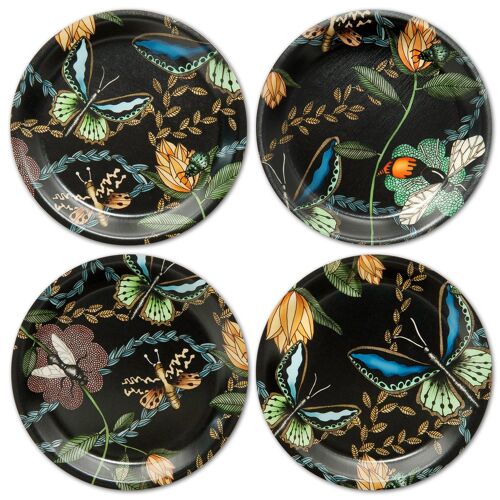 Coasters 11 cm Bugs & Butterflies black