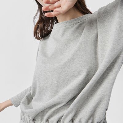 LILY Sweatshirt With Gathered Elastic Waistband in Gray