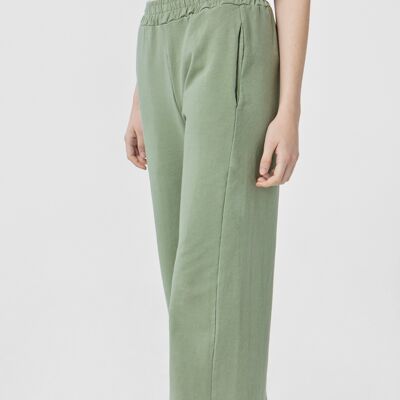 Flared IRMA Fleece Trousers With Elastic Waistband in Green