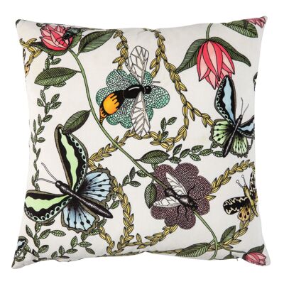 Cushion cover 50x50 cm velvet Bugs & Butterflies offwhite