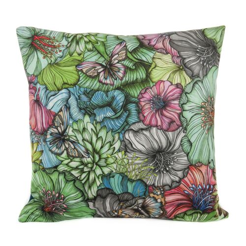 Cushion cover 50x50 cm velvet Flower power green