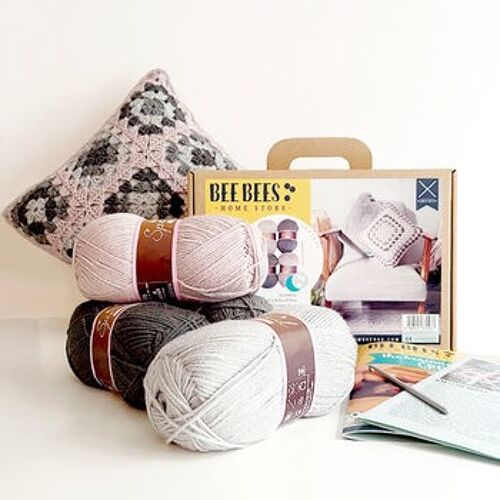 Blush & Grey Beebees Homestore Diy Crochet Your Own Cushion Kit