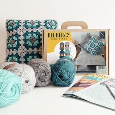 Teal & Grey Beebees Homestore Diy Crochet Your Own Cushion Kit