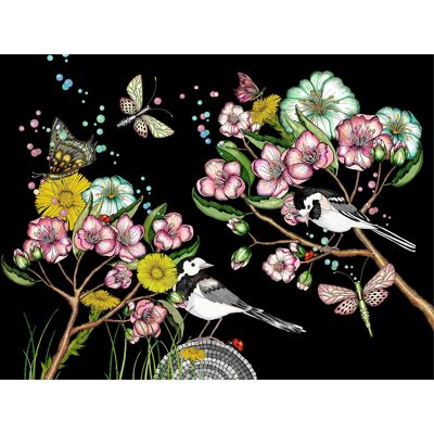 Poster 40x30 cm Wagtails spring black