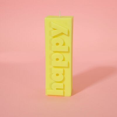 HAPPY Slogan Block Pillar Candle