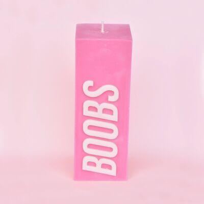 Vela de pilar con eslogan de cinta rosa BOOBS