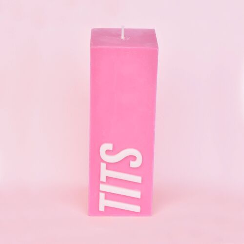 Pink Ribbon TITS Slogan Block Pillar Candle
