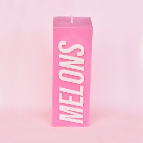 Pink Ribbon MELONS Slogan Block Pillar Candle