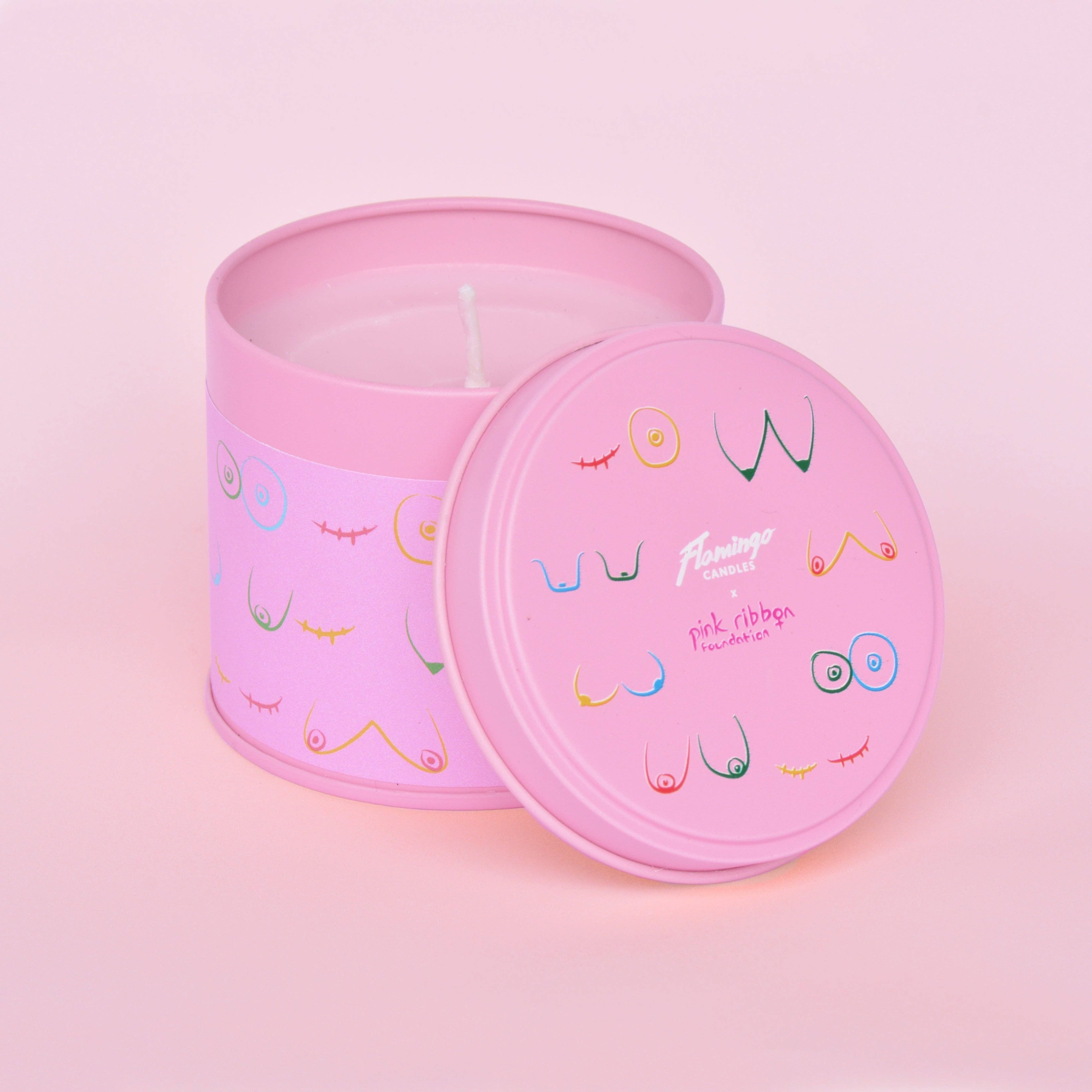 Pink Ribbon Pink Boobs Print Blechkerze