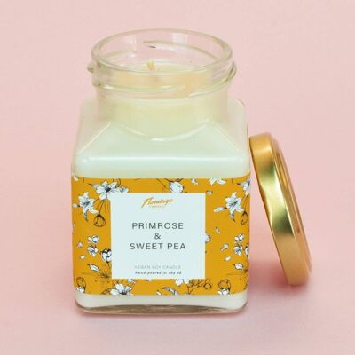 Primrose & Sweet Pea Dunkelgelbes Midi-Quadrat mit Blumendruck