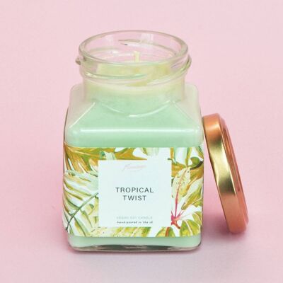 Tropical Twist Green Leaf Print Midi Square Candle