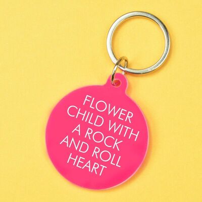 Keytag Flower Child con un cuore Rock and Roll