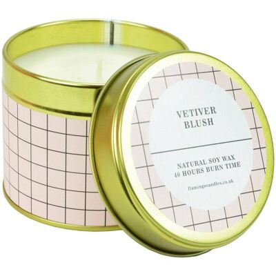 Vetiver Blush Pink Grid Tin Candle